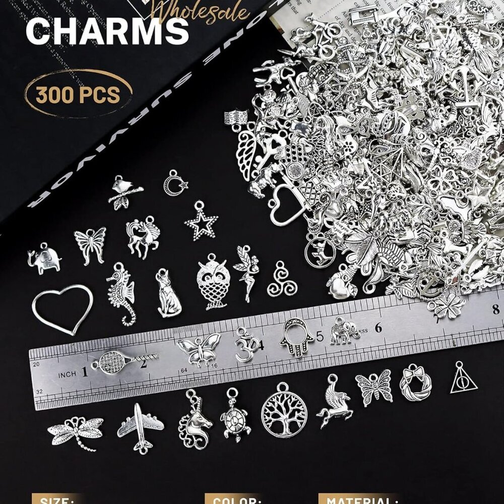 300 PCS Wholesale Bulk Lots Jewelry Making Charms Mixed Smooth Tibetan Silver Al - Picture 2 of 7